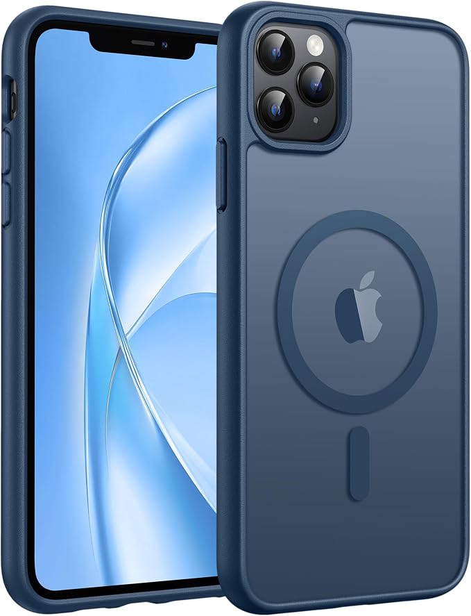 FNTCASE for iPhone 11 Pro Max Case, Fit for Magsafe, Translucent Matte Back | Magnetic Phone Cases, 14FT Military Grade Drop Protection, Slim Shockproof Protective Cover, Blue by FNTCASE