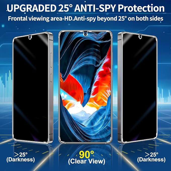 3 Pack Privacy Screen Protector for Samsung Galaxy S26 Ultra Tempered Glass + 2 Pack Camera Lens Protector, True 25°Anti Spy, Military Grade Shatterproof, 9H+ Hardness, Auto Alignment Frame 6.9" - Image 4
