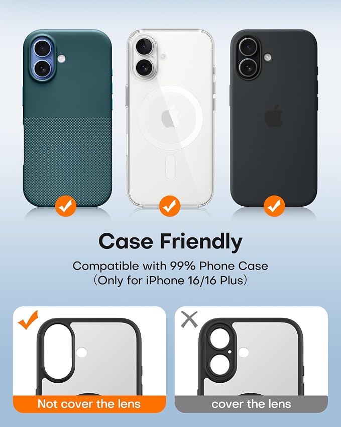 TAURI 2 Pack for iPhone 16/iPhone 16 Plus Camera Lens Protector, Black | Full Coverage Military-Grade Shatterproof, Upgrade AR Anti-Reflection Ultra Clear Transmission & Case Friendly - Image 4