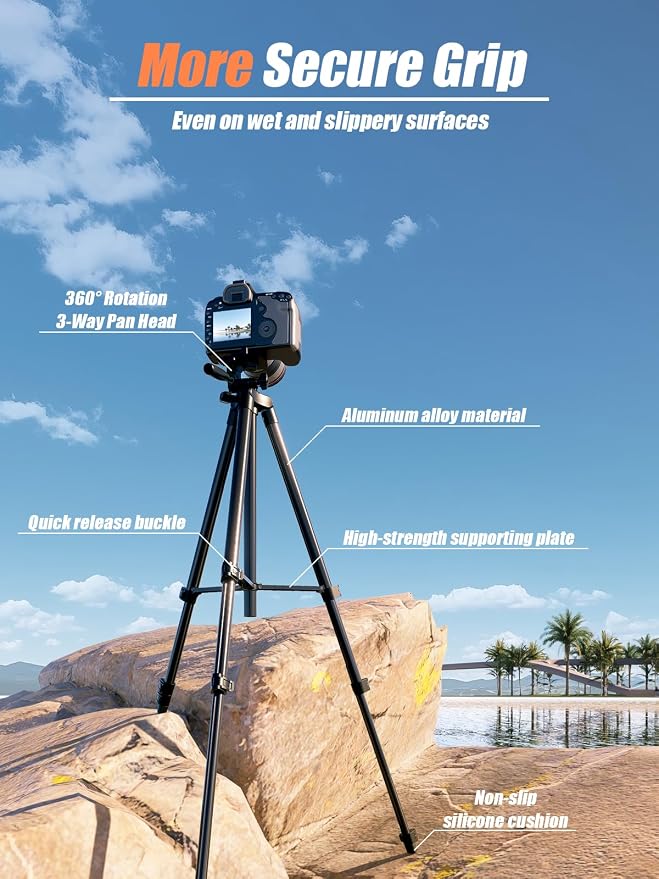 71 Inch Lightweight Tripod for Camera & Phone with Wireless Remote | Comes with phone holder and carry bag,travel-friendly,2-in-1 selfie stick and tripod design,Aluminum portable alloy body - Image 3