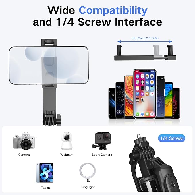 Vlogging Kit for iPhone/Android, Metal Selfie Stick Tripod for iPhone with Light and Microphone,70 inch Tall Adjustable Phone Tripod for TikTok/YouTube Starter Content Creator Essentials Kit - Image 5