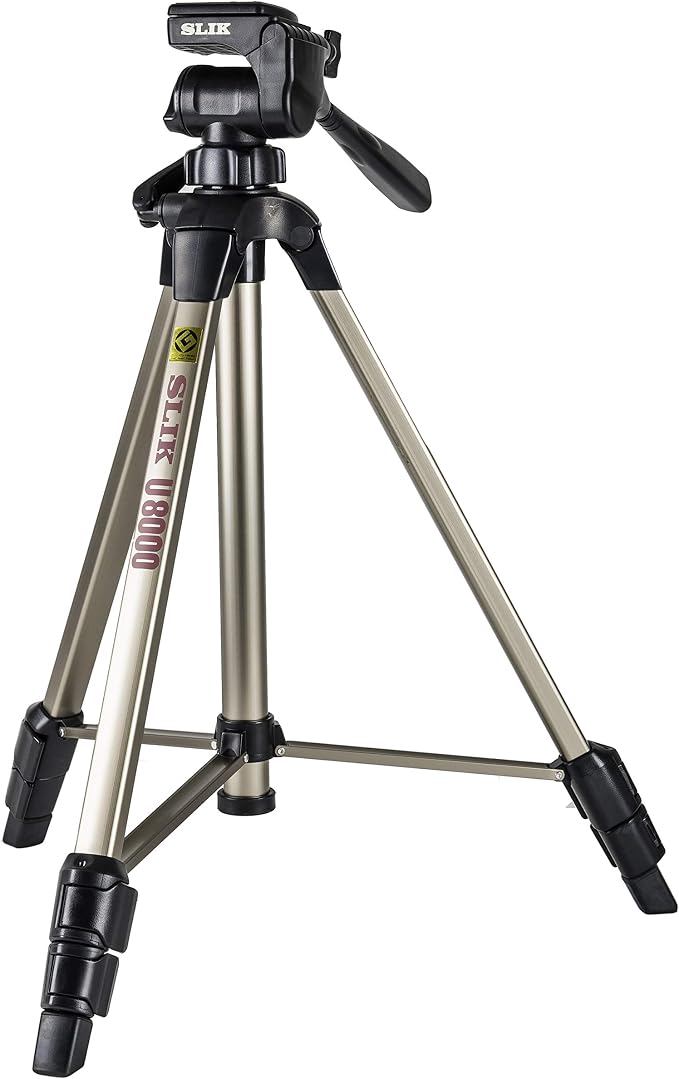 SLIK U8000 Tripod with 3-Way, Pan-and-Tilt Head,Silver | 3-way pan head with quick release plate and mid-level spreader for photography, videography and travel by Unknown