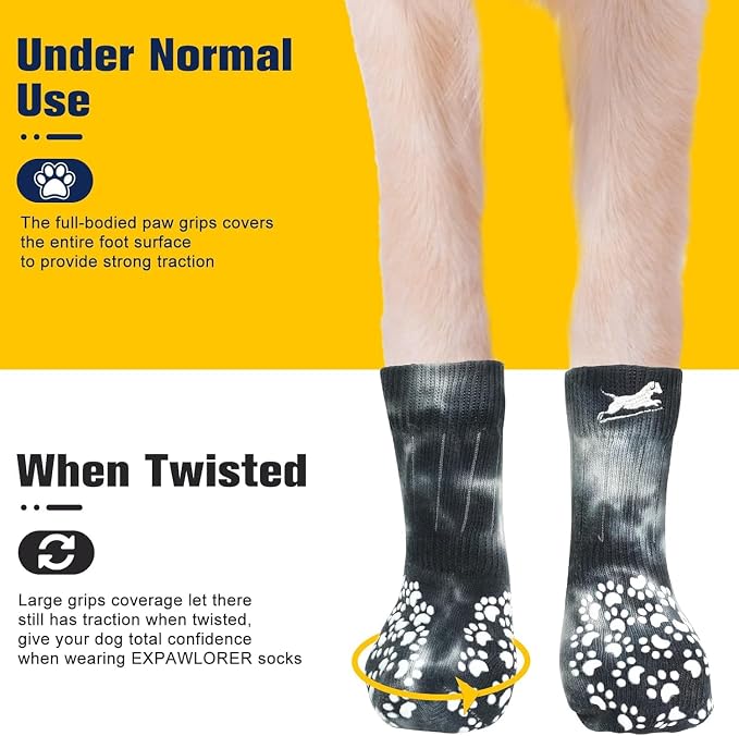 EXPAWLORER Anti Slip Dog Socks to Prevent Licking Paws, Dog Shoes for Hot Pavement, Dog Booties for Small Medium Large Senior Dogs, Traction Control Boots & Paw Protectors for Hardwood Floors - Image 4