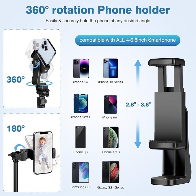 70" Phone Tripod with Remote & Holder, Portable Cell Phone Stand | Selfie Stick for Video Recording, Compatible with iPhone 14/13 Pro Max/Android/Camera - Image 4