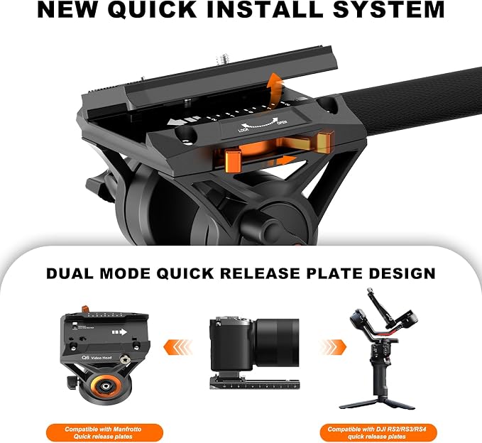 Professional Camera Monopod with Feet, 73.2 inch Aluminum Portable Travel Video Monopod with Removable Tripod Stand Base, Max Load 22 Lbs, New Q6 Fluid Head for DJI RS4 Manfrotto, KX3232Q6 - Image 3