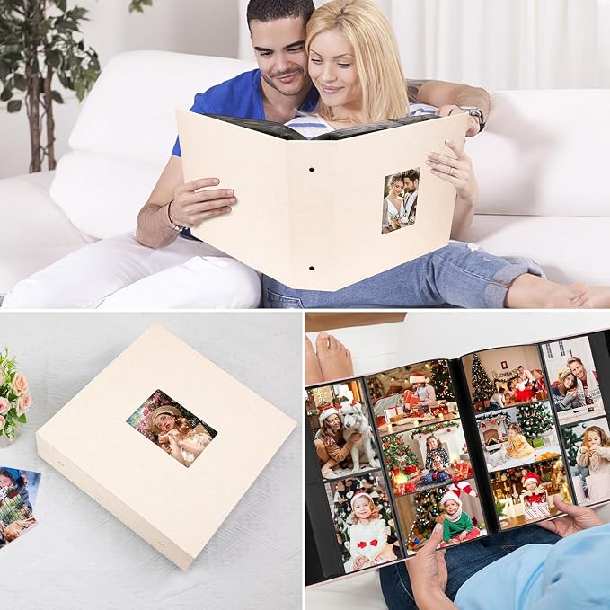Aevdor Large Capacity 4x6 Photo Album, 1000 Photos, Linen Cover, Beige | Black Inner Pages, 3 Horizontal and 2 Vertical Pockets per Side, Front Photo Window, Family, Wedding & Travel Memories - Image 7