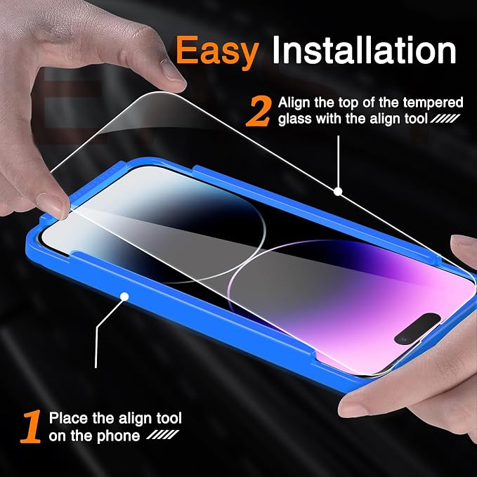 Wiaocit Tempered Glass Screen Protector for iPhone 14 Pro Max | 3+3 Pack, 9H Hardness, Camera Lens Protector, Installation Frame, Bubble Free, Case Friendly - Image 2