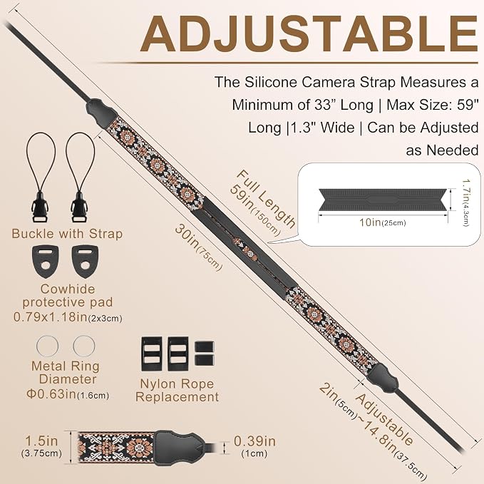 FIEIL Neck Strap Silicone Camera Straps - Padded Camera Strap, 1.5" Wide Adjustable Nylon Shoulder Strap - Compatible with Canon, Nikon, Sony, and More DSLR and Mirrorless Cameras (Yellow Flower) - Image 4