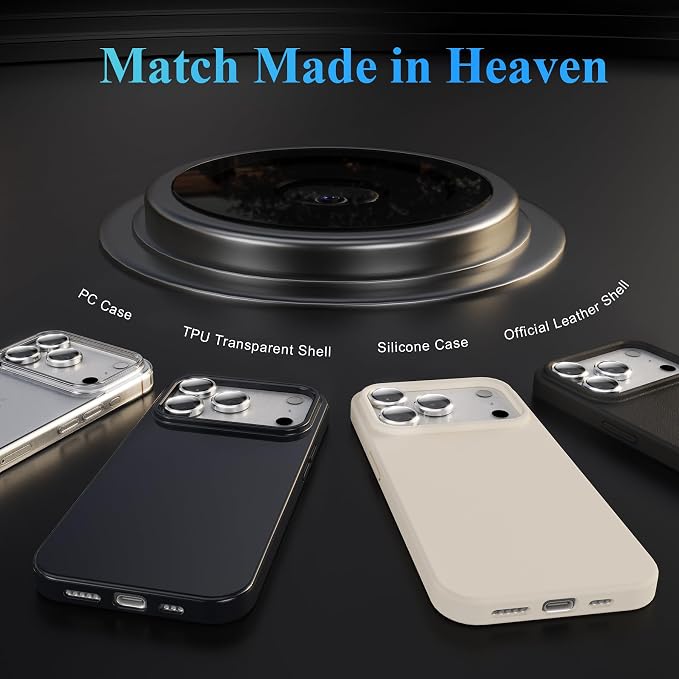 YWXTW Camera Lens Protector for iPhone 17 Pro/iPhone 17 Pro Max, [1 Step Installation Tray] Tempered Glass Screen Protector Metal Individual Camera Cover Accessories Case Friendly (Silver) - Image 6