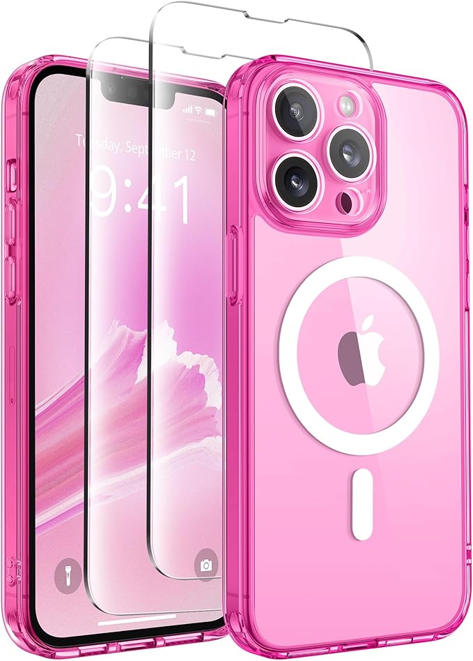 CAPRARO for iPhone 13 Pro Case, Compatible with MagSafe | Upgraded [Full Camera Protection] Shockproof Protective Slim Translucent Matte Magnetic Phone Case 6.1'', Clear Neon by CAPRARO