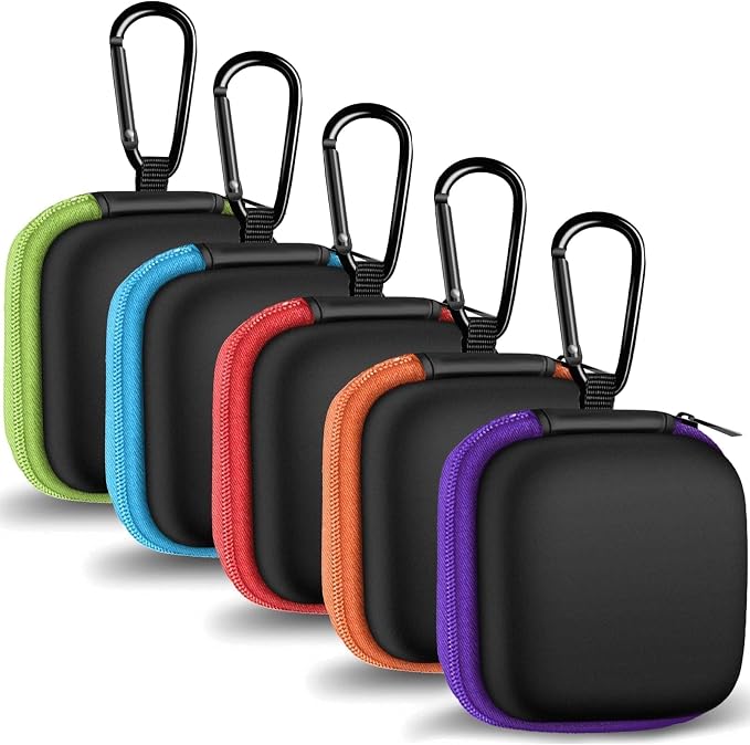 5 Pack Earbud Case Storage Bag with Carabiner for Headphones, Square | Portable EVA Carrying Case, For Wired/Wireless Headphones, SD Card Storage, Camera Chip by MOLOVACase