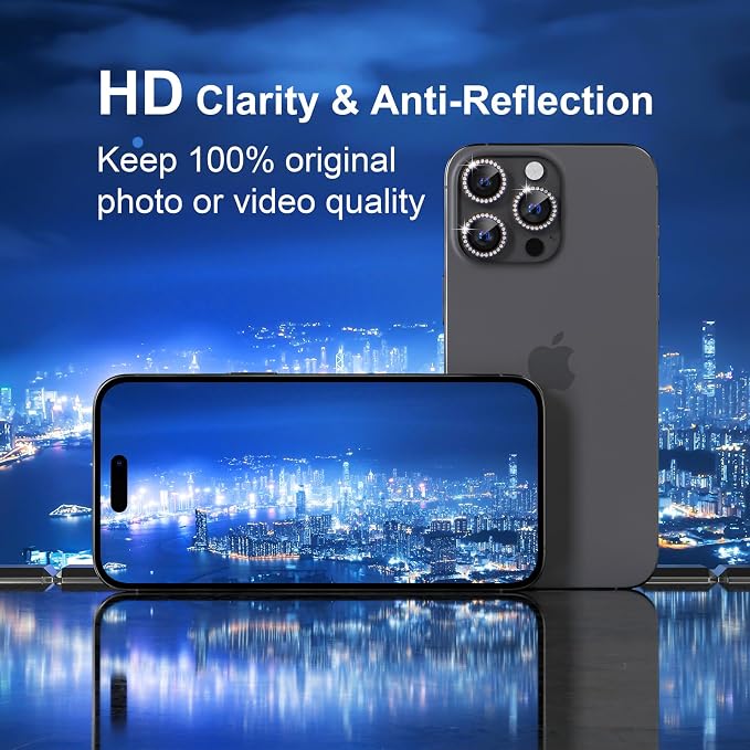 Misea Compatible for iPhone 16 Pro/iPhone 16 Pro Max Camera Lens Protector | 9H Tempered Glass Ultra HD Bling Camera Screen Protector Cover Metal Individual Ring Decoration Accessories, Black Diamond - Image 4