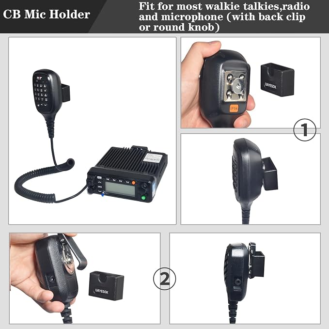 UAYESOK Adhesive Two-Way Radio & Speaker Mic Vehicle Clip Holder | CB Microphone Dash Mount, For Baofeng Quansheng Retevis Cobra Midland Uniden TYT Walkie Talkie Scanner - Image 5