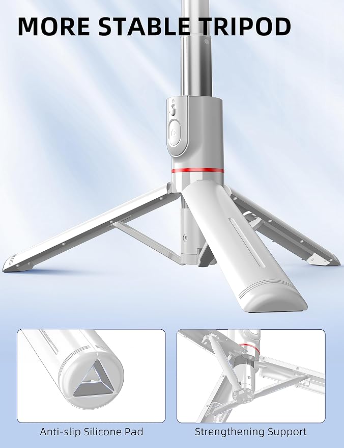 SelfieShow Phone Tripod & Selfie Stick, 41" Extendable Travel Tripod Stand with Detachable Remote, 360 Rotation, Compatible with iPhone/Samsung/GoPro & More (White) - Image 2