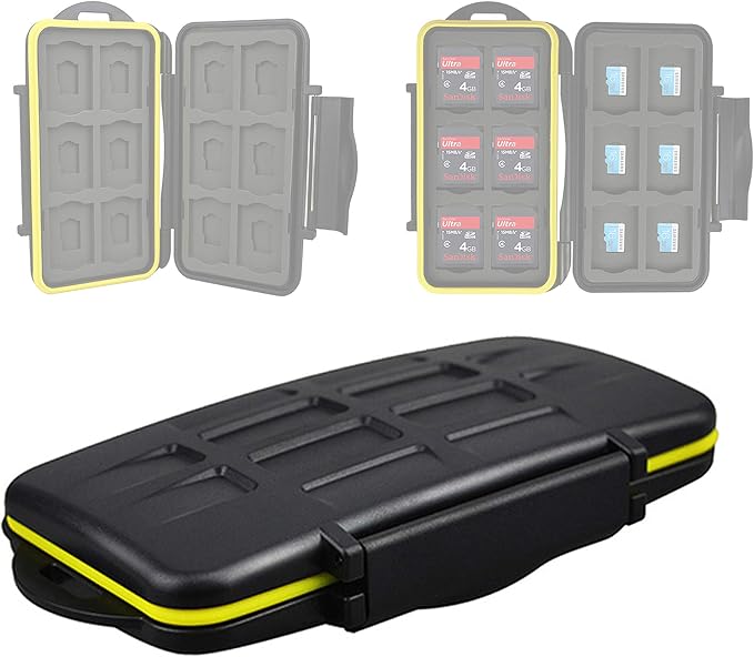JJC MC-SDMSD24 Ruggard SD Card Case, Micro SD Card Case, Water-Resistant Case for SD Micro SD Cards, Rubber Sealed Ergonomic Locking Easy Carrying Memory Card Case Fits 12 SD 12 Micro SD Cards by Fotasy