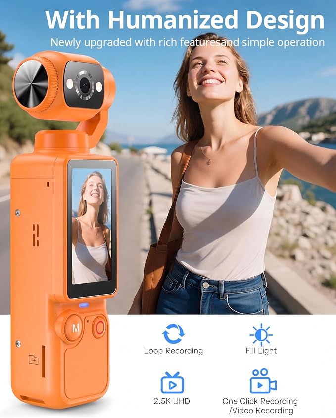 Vlogging Camera, Mini Camcorder, Portable Handheld Video Camera | Mini camcorder with 180° rotating lens, 7-hour battery, 32GB card, one-button recording for travel and daily moments - Image 3