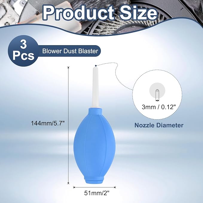 PATIKIL Soft Tip Air Blower Dust Blaster, 3 Pcs Rubber Bulb Air Pump Dust Blower Cleaner Cameras Lens Cleaning Tool with Long Nozzle for Camera Lens Computer Keyboard, Blue/White - Image 2