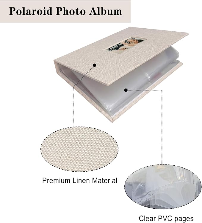 Fujifilm Photo Album, Mini Instant Film Photo Album, 208 Photos Pictures Book 2x3 Inch, Linen Hardcover Polaroid Book for Polaroid Instant Camera, Travel Family Anniversary Baby Vacations Beige 1 Pack - Image 5