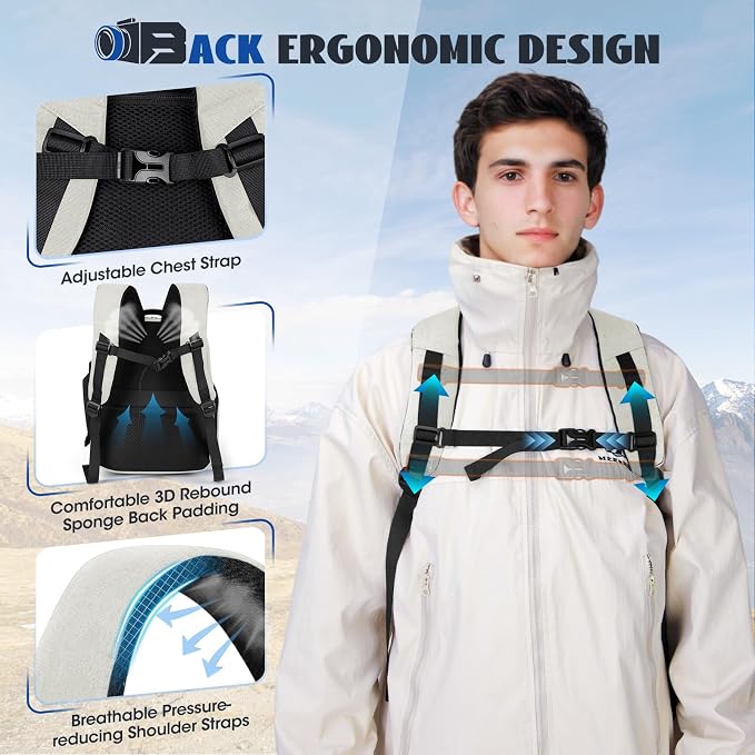 Camera Backpack Camera Bag for Photographers DSLR SLR Mirrorless Camera Cases with Waterproof Rain Cover & Laptop Compartment Fits 14 Inch Laptop,Anti Theft Travel photography backpack,Beige - Image 6