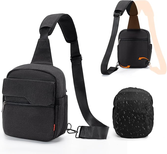 Cwatcun Camera Sling Bag Compact Small Camera Case, Waterproof Canvas Crossbody Camera Bag with Rain Cover, Travel Photography Bag for Canon, Nikon, Sony, Fuji DSLR/SLR/Mirrorless Cameras, Lens | Fits 1DSLR+1lens +7.9"iPad +6.1"phone. Travel Photograph... by FocusonCameraBag