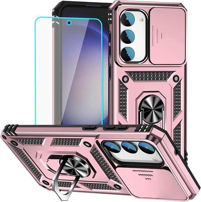 HNHYGETE for Galaxy S23 Plus Case with Screen Protector: [Military Grade 20ft. Drop Tested] Slide Camera Cover Ring Shockproof Protective Phone Case for - Samsung Galaxy S23 Plus (Rose Gold) by HNHYGETE