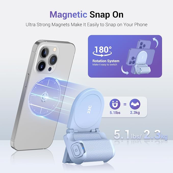 JJC Magnetic Phone Camera Grip Handle with Remote for MagSafe iPhone, Blue | Camera Handle Bluetooth Bracket for iPhone Air 17 16 15 14 13 12 Pro Max MagSafe Case, Ideal for Photography/Video/Vlogging - Image 3
