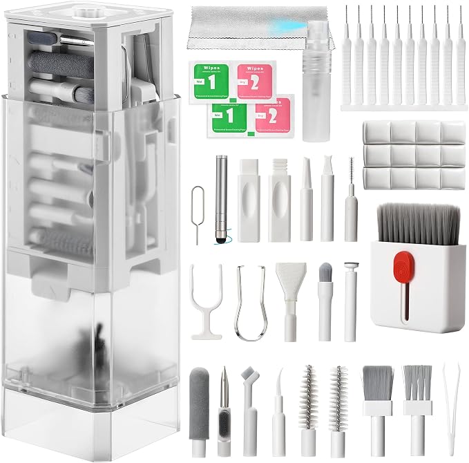 Upgraded Phone Cleaning Kit, iPhone Cleaning Kit, Cleaning Kit for AirPod, Keyboard Cleaning Kit, Charging Port Cleaner for Apple Lightning/Android USB-C (Clear White, with 10 Mini Brush) by HISSIMO