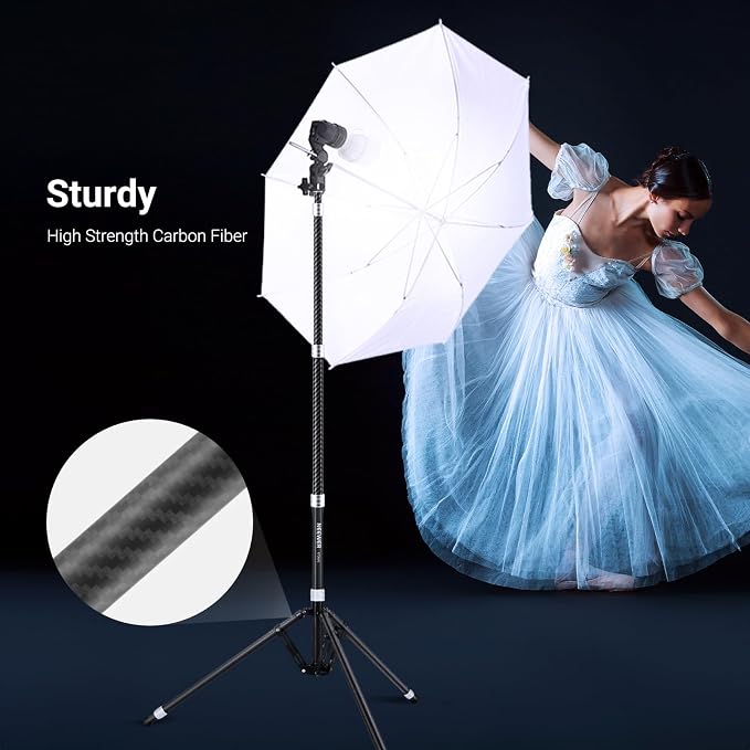 NEEWER Carbon Fiber Tripod Stand w Reversible Legs, 35"-102" Portable Lightweight Photography Light Stand for Strobe Softbox Ring Light Action Cam DSLR Streaming Recording, 6.6lb/3kg Max Load, ST260C - Image 6