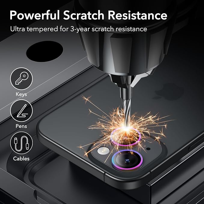 ESR 2 Pack Camera Lens Protector for iPhone 15/15 Plus/14/14 Plus, Ultra-tough HD Individual Lens Protectors, Scratch Resistant, Ultra-thin Tempered Glass, Armorite Series, Chromatic | Individual Camera Cover, 9H Tempered Glass, Original Camera Clarity... - Image 5