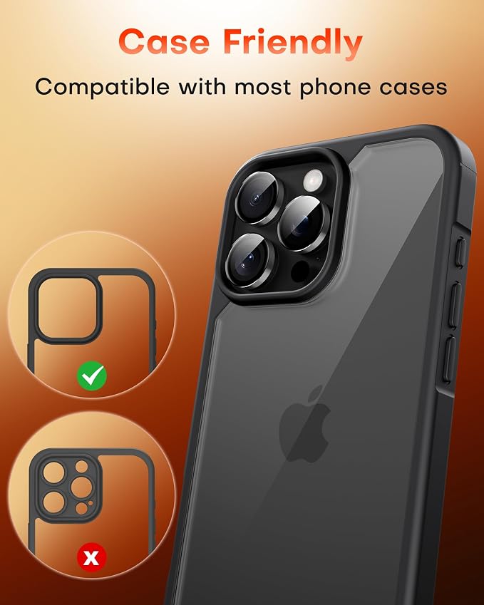 TOCOL for 2 Pack iPhone 15 Pro Max Camera Lens Protector/iPhone 15 Pro Camera Lens Protector Tempered Glass HD Individual Scratch Resistant Cover Accessories Case Friendly（Black） - Image 8