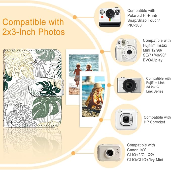 Tropical Plants Small Photos Album for 2x3 Inch Films, 56 Pockets | Mini Cute Picture Book, Wallet Size, for Polaroid Fujifilm Instax Mini Instant Camera Printer, Kpop Photocard Binder Holders - Image 3