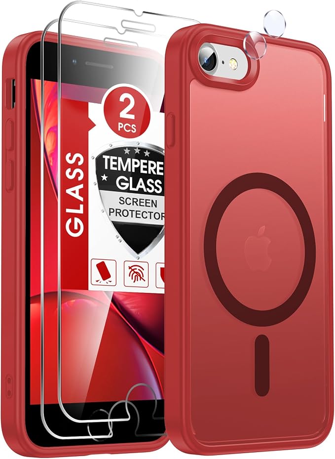 LeYi for iPhone SE Case Red 2022 (3rd Generation)/2020 (2nd) iPhone-8/7 Cases[ Screen Protector X2+ Camera Cover X2] i Phone SE3 SE2 Gen for MagSafe Magnetic Protective Cover iPhone8/7 SE 3/2, Red by LeYi