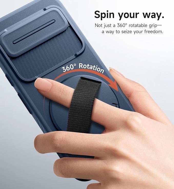 SURITCH for Google Pixel 9a Case with 360° Rotatable Hand Strap Phone Grip Holder & Invisible Kickstand & Slide Camera Cover, Slim Rugged Shockproof Protective Cover for Pixel 9a, Dark Blue - Image 3