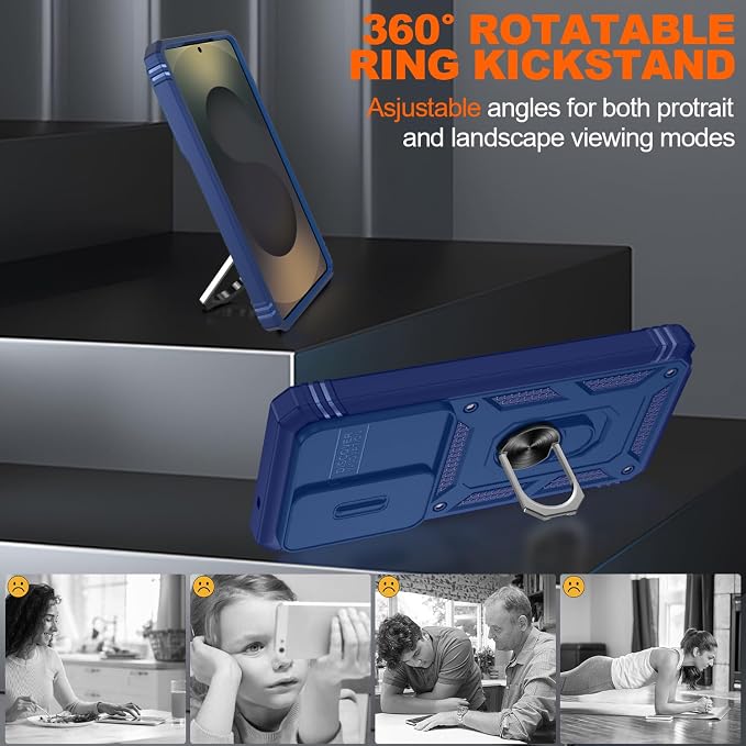 Gritup for Samsung Galaxy S26 Ultra Case: 2*Screen Protector | Slide Camera Cover | Build in 360° Rotating Ring Kickstand | Military Grade Protective Cover for Samsung S 26 Ultra, Blue - Image 8