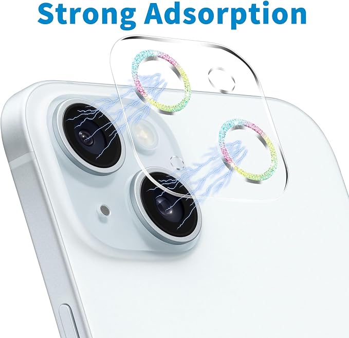 Dengduoduo 3 Pack Tempered Glass Camera Lens Protector for iPhone 15 6.1" & for iPhone 15 Plus 6.7", Bling Glitter, Ultra HD, 9H Hardness, Anti-Scratch, Case Friendly, Easy to Install - Image 4