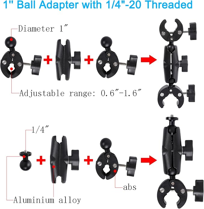 Double Clamp Camera Mount Bracket,Monitor Magic Socket Arm w/1/4"-20 Ball Head for Desk Photo Studio Light Stand, Photography Reflector, Photo Boom Stand, Cross Bars, Umbrella, Insta360 Accessories - Image 3