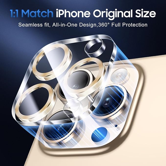 UniqueMe for 3 Pack iPhone 16 Pro/16 Pro Max Camera Lens Protector - Gold | Drop Protection, Case Friendly, 9H Tempered Glass, Camera Cover Screen, Update New Version - Image 5