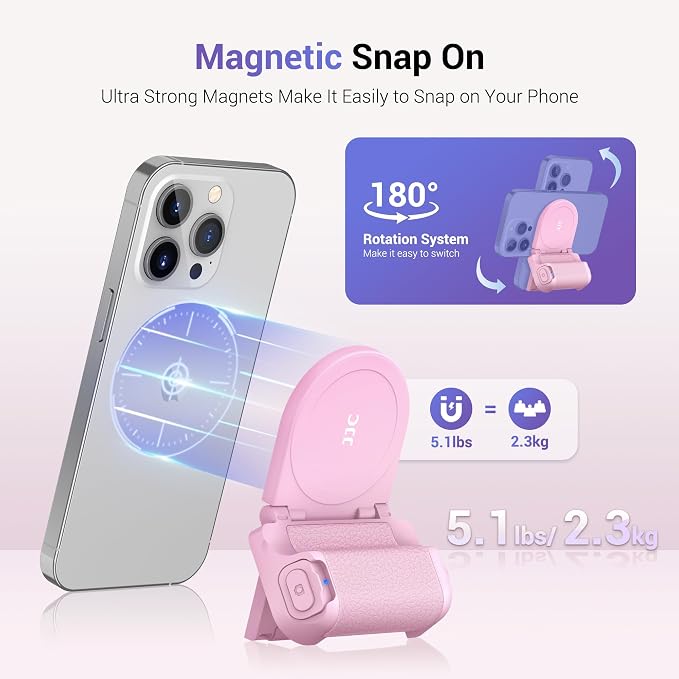 JJC Magnetic Phone Camera Grip Handle with Remote for MagSafe iPhone, Pink | Camera Handle Bluetooth Bracket for iPhone Air 17 16 15 14 13 12 Pro Max MagSafe Case, Ideal for Photography/Video/Vlogging - Image 3