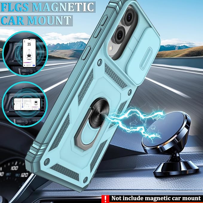 Gritup Fit for Samsung Galaxy S25 Edge Case with Slide Camera Cover | 2 Pcs Screen Protector, Build in 360° Rotating Ring Kickstand, Military Grade Protective Phone Case, Green - Image 6