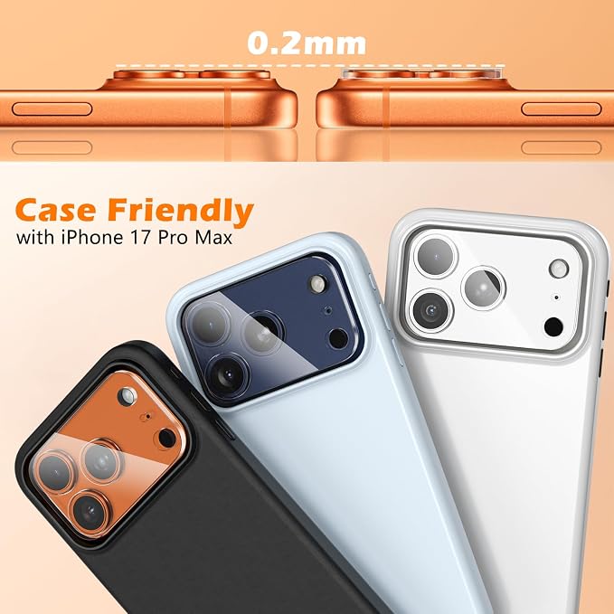 imluckies 3 Pack for iPhone 17 Max 6.9" Camera Lens Protector, HD Clear Tempered Glass Camera Accessories, 9H Hardness Anti-Scratch Screen Cover, Case Friendly[Not Affect Night Shots] - Image 6