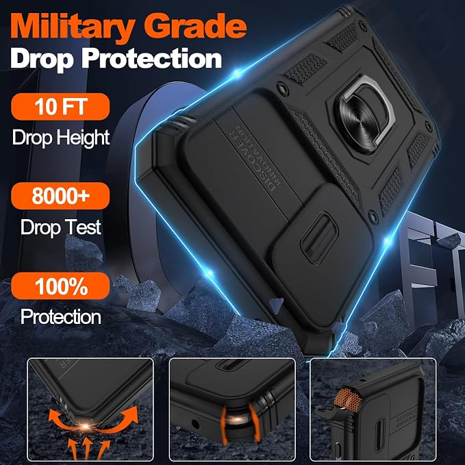 Gritup for Galaxy A35 5G Case Military-Grade Shockproof with Kickstand | with 2 PCS Screen Protector, Slide Camera Cover, Heavy Duty Outdoor Protection Funda para A 35 Phone Cover, Black - Image 2