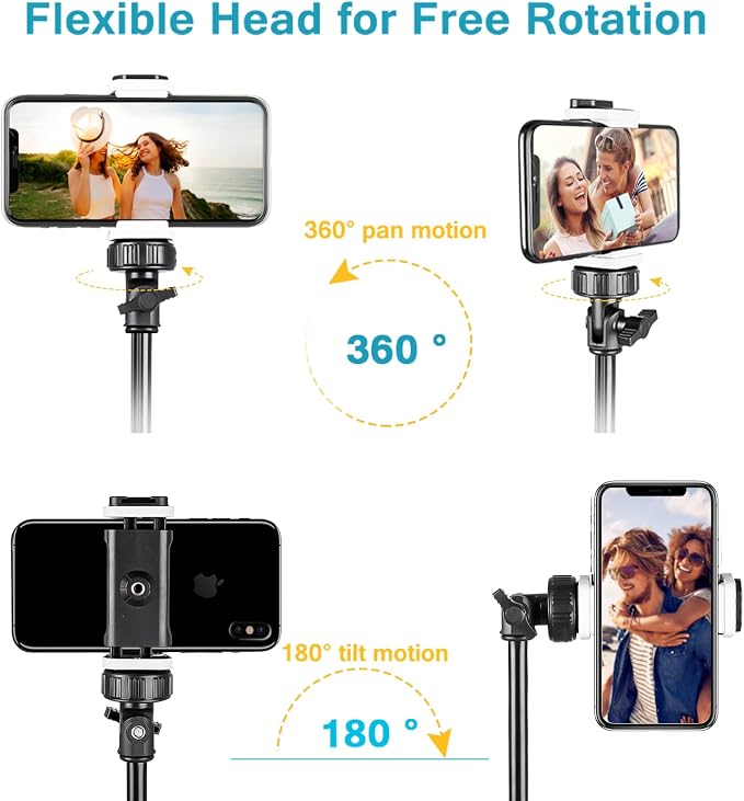 Aureday 67" Phone Tripod, Extendable Cell Phone and Camera Tripod Stand with Wireless Remote & Phone Holder, Aluminum Selfie Stick Tripod - Image 3
