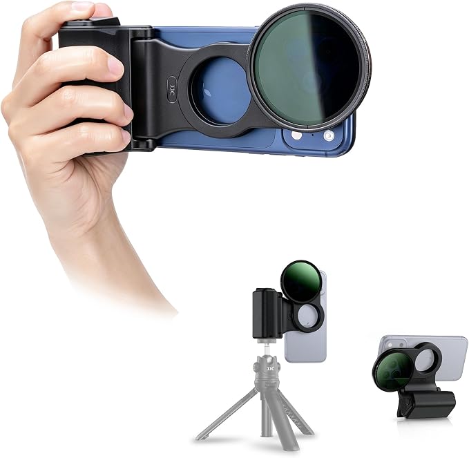JJC 67mm iPhone Variable ND2-128 Filter with Magnetic Camera Grip Kit | Compatible with iPhone 17 16 15 14 Pro Max, Includes Wireless Remote Control, with 1/4" Tripod Screw for Video Recording by JJC