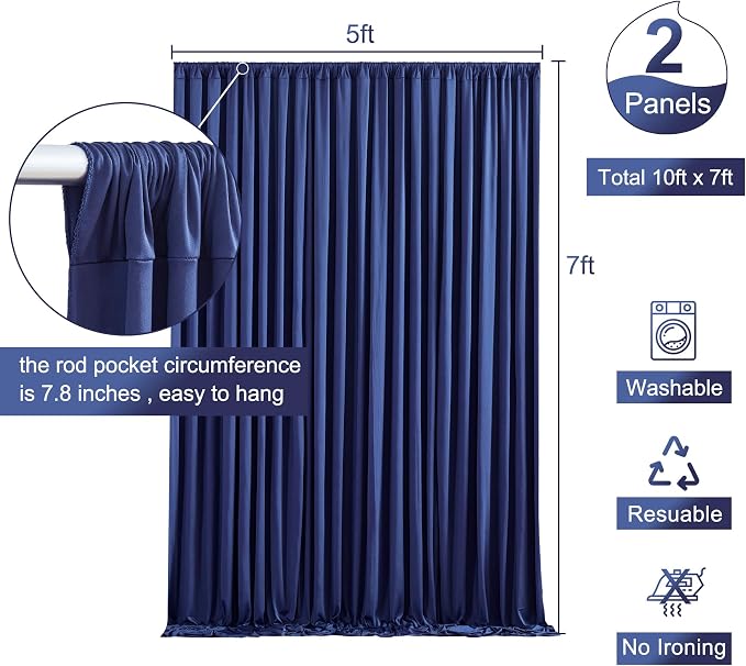 Navy Blue Backdrop Curtain for Parties Wrinkle Free Photo Curtains Backdrop Drapes Fabric Decoration for Wedding Birthday Party Baby Shower 5ft x 7ft,2 Panels - Image 5