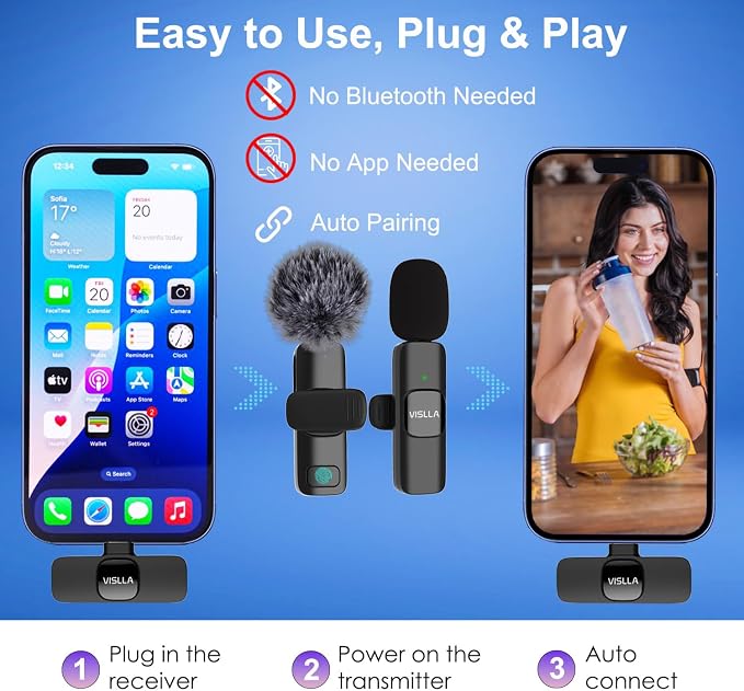 Mini Microphone for iPhone & Android,11H Battery, Noise Cancelling Wireless Lavalier Mic, Clip On Lapel Mic Pro for Content Creator Vlogging/YouTube/Tiktok/Video Recording/Streaming/Interview - Image 4