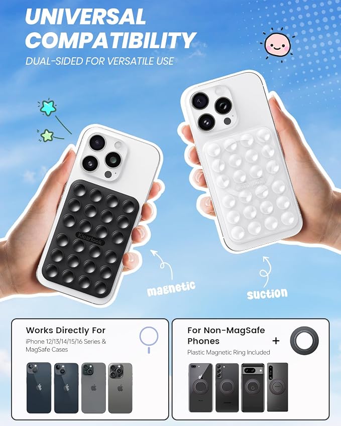 Klearlook 2Pack Magnetic Suction Phone Mount for MagSafe Case, Transparent & Black - Image 2