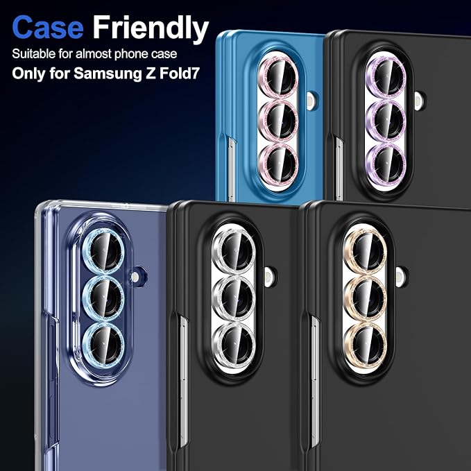 for Samsung Galaxy Z Fold 7 Camera Lens Protector, Individual Metal Ring Tempered Glass Lens Cover, [Strong Adsorption] Scratch Resistant Ultra-Thin HD Clear Lens Cover, 1 Set-Gold Sparkly - Image 7