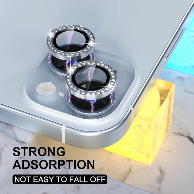 Choiche for iPhone 15/15 Plus Camera Lens Protector Bling, Diamond-Silver | Ultra HD, 9H Tempered Glass Camera Cover Screen Protector Metal Individual Ring Decoration Accessories, 2-Lens, 6.1/6.7-inch - Image 6