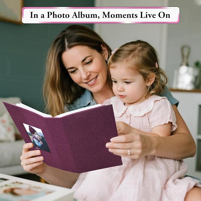 Small Photo Album 4x6,Linen Cover Slide-in Mini Photo Album Book Can Holds 100 4x6 Photos with 50 Black Sheets for Baby Family Pictures Artwork or Postcards Storage (Purple) - Image 7