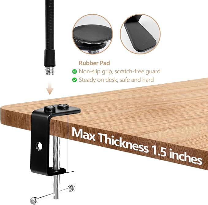2 In 1 Gooseneck Mic Stand with Phone Clip, 13 Inch Flexible Mic Arm Desk Mount for Podium, Lecture, Podcast, Studio, Microphone Holder Compatible with Shure SM58, Beta 58A, Samson Q2U - Image 4